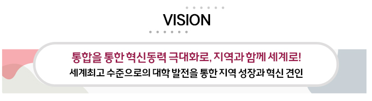 vision 통합을 통한 혁신동력 극대화로, 지역과 함께 세계로! 세계최고 수준으로의 대학 발전을 통한 지역 성장과 혁신 견인